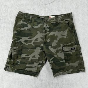 Wrangler Cargo Shorts Mens 42 Green Camo Relaxed Fit Outdoor Camp Pockets Cotton